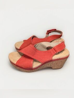 CLARKS WOMEN'S GISELLE COVE RED COMFORT MEMORY FOAM CHUNKY SANDALS SIZE 8.5M
